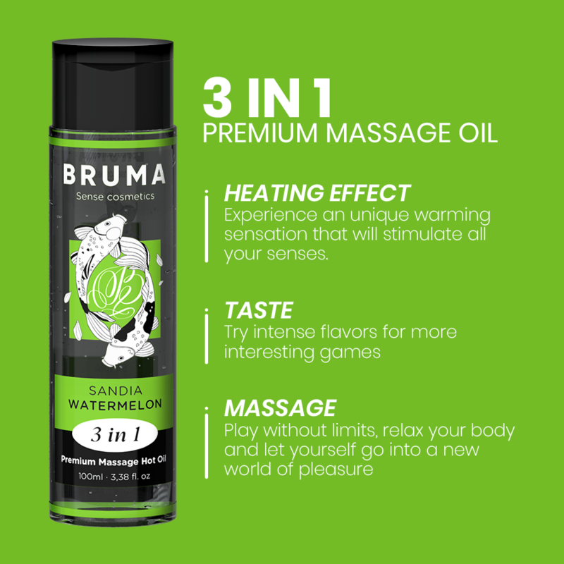 BRUMA - ACEITE DE MASAJE PREMIUM EFECTO CALOR SABOR SANDÍA 3 EN 1 - 100 ML - Imagen 2