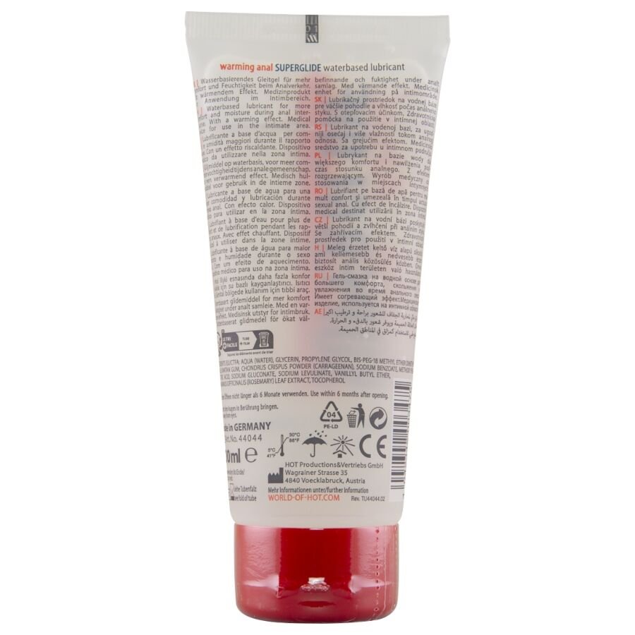 HOT - ANAL SUPERGLIDE WARMING LIQUID PLEASURE LUBRICANTE ANAL BASE AGUA EFECTO CALOR 100 ML - Imagen 2