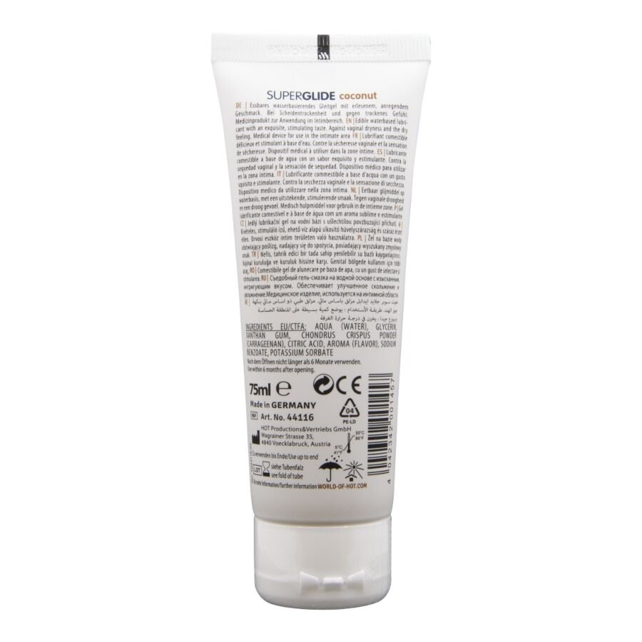 HOT - SUPERGLIDE LUBRICANTE COMESTIBLE BASE AGUA COCO 75 ML - Imagen 2